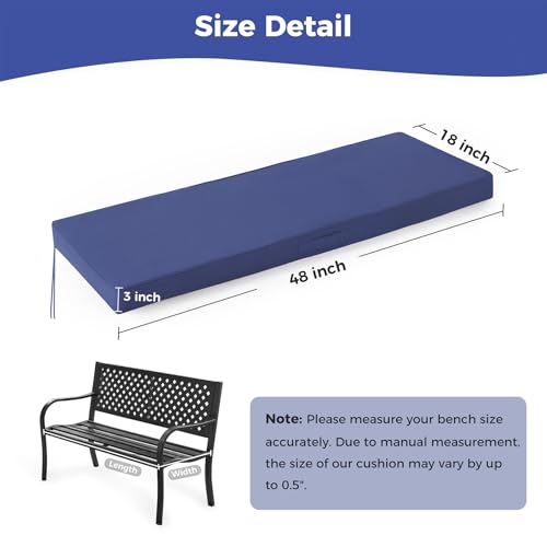 IPYNBAP Outdoor Bench Cushions for Outdoor Furniture, 48x18x3 Inch, Waterproof Bench Pillow, Fade Resistant Long Bench Seat Pads for Garden, Indoor, Porch Swing, Navy Blue - color: Navy Blue, size: 48×18×3 Inch