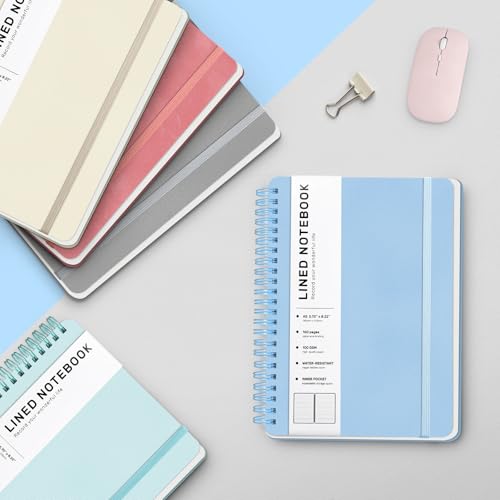 ABERLLS Blue Lined Spiral Journal Notebook with 160 Pages, 8×5.7in, A5 Spiral Notebook, Journaling Notebooks for Work, School, Women, Men, College Ruled Spiral Notebook, Hardcover Leather Journals - color: Light Baby Blue, size: A5