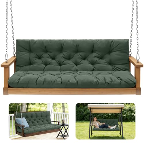 Porch Swing Cushions,Outdoor Cushions 3 Seater Replacement with Backrest, Waterproof Thickened Bench Cushion with Ties for Porch, Patio,Outdoor, Backyard and Garden (Dark Green 40 * 40 in) - color: Dark Green, size: 40x 40 inches