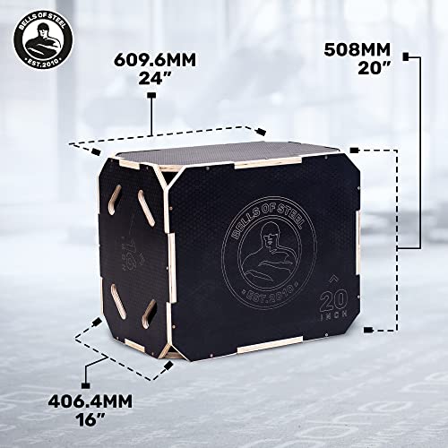 Plyo Box [Bells of Steel] Plyometric Box, 3-in-1, Anti-Slip, Wooden Step up Box for Workout, Jumps, Squats, Step-Ups, Knee-ups - style: M:24x20x16