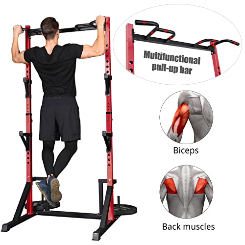 CANPA Multifunction Power Rack with Pull up Bar, Heavy Capacity and Adjustable Squat Stand Rack for Home Gym Equipment, Power Rack Cage - color: Red