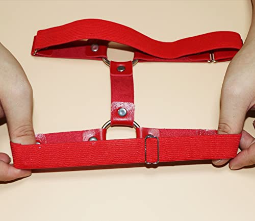 Adjustable Elastice 2 Rows Leather Leg Harness Garter Belt Punk Gothic Thigh Ring Garter - color: Red