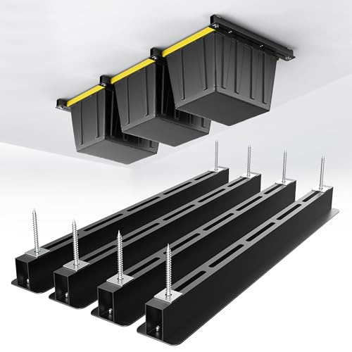 EVERHANGER Ceiling Storage Rack, Heavy Duty Overhead Garage Storage Rack, Adjustable Ceiling Bin Storage System, 4 Sets for 3 Bins, 26 Inch - style: For 3 Bins