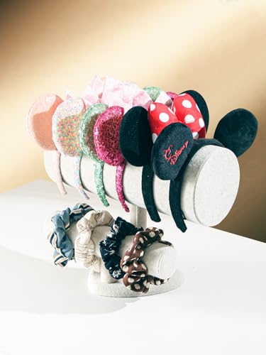 Headband Holder Organizer, Scrunchie Hairband Stand Display, Multi-use Hair Hoop Accessories Bracelet Jewelry Storage for Women Girls (Grey Beige Velvet) - color: Two Layer Ice Beige Velvet