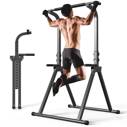 YYJO Foldable Pull Up Bar Free Standing Multi-function Power Tower Dip Bar with Assistance Bands Home Gym Strength Training Equipment - color: Black 01