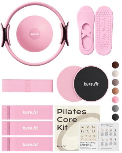 Pilates Kit for Women – Home Pilates Equipment Set with Ring, Ball & Resistance Bands | Pilates Starter Kit with Accessories in Gift Box - color: Pink, style: Core Kit - 10PC