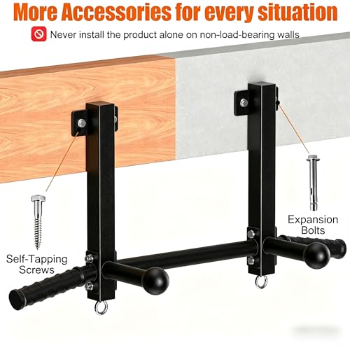 Joist Mounted Pull Up Bar, 650LB Load, Fit 16" Ceiling Beam Spacing | Multi-Grip with Finger Balls; 2 Suspension Rings; Fit Solid Concrete and Wood Mount; Home Gym, Garage & Basement