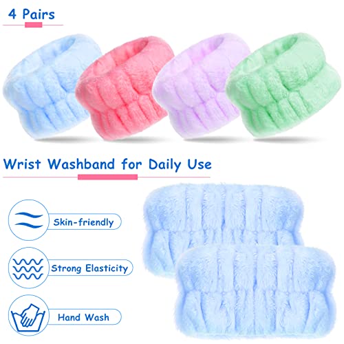 Chuangdi 4 Pairs Wrist Bands for Washing Face Wrist Spa Microfiber Wash Towel Band Scrunchies Absorbent Wristbands Sweatband for Women Prevent Liquid from Spilling(Pastel Colors) - color: Pastel Colors