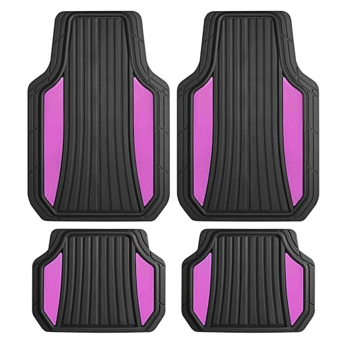 Motor Trend ChromeTech Car Floor Mats Full Set - Durable Rubber Floor Mats for Cars with Two Tone Accent, All Weather Interior Protection for Front and Rear with Non-Slip Backing, Black & Pink - color: Black & Pink