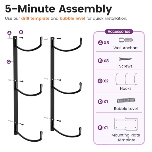 Yoga Mat Holder Wall Mount, 3-Tier Storage Rack for Yoga Mat, Foam Roller, Block, Yoga Accessories, Wall Organizer for Home Gym, Gym, Workout Room, Metal, Black - color: Black