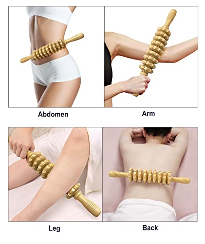 2Pcs Manual Massager Wooden Roller Trigger Point Massager Stick for Fascia, Cellulite, Muscle & Abdomen, Body Therapy Massager, Muscle Belly Relief Tool - color: Wood+coffee