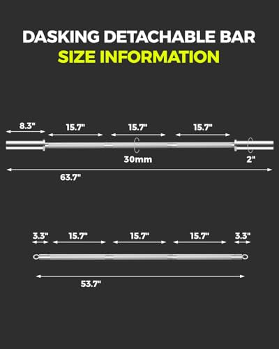 DASKING 4ft/4.9ft Barbell, 2-Inch Olympic Detachable Bar, Portable Strength Training Bar for Weightlifting, Squat, Bench Press, Home Gym, 450LBS, Includes Silent Collars - size: 4.9 Ft