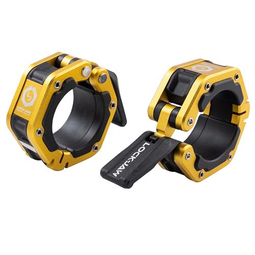 Lock-Jaw Flex Barbell Collars Olympic Barbell Clamps w/Magnet 2 Pcs – Heavy Duty Bar Clamps for 2” & 50mm Olympic Bars – Secure Weight Bar Clamps for Strength Training & Home Gym Accessories - color: Gold