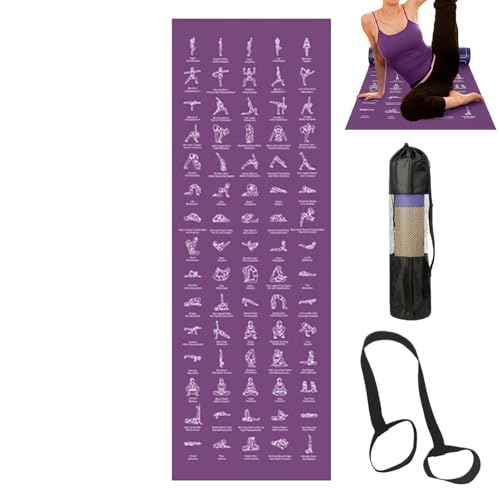 Yoga Mat Thick with Poses Stretches Double-Sided | Yoga Mat Non Slip Workout for Indoor Floor Home Travel Gym Studio Pilates Outdoor Balance Kneeling Physical Training