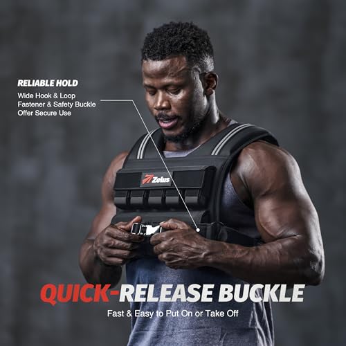 ZELUS Weighted Vest Men, 23lbs/36lbs/45lbs Adjustable Weight Vest with 10/16/20 removable Iron Weights and Reflective Strips, No-Bounce Design for Strength Training, Running, HIIT & Calisthenics - size: 45LB