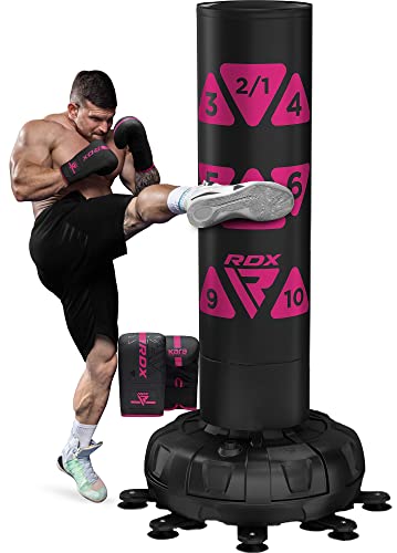 RDX XXL 330LBS Target Freestanding Punching Bag with Cover & Gloves – 72” Adult Heavy Pedestal Punch Bag Set - 17 Suction Cup 8 Extended Legs Stand Base - Kick Boxing MMA Muay Thai Home Gym Fitness - color: PINK