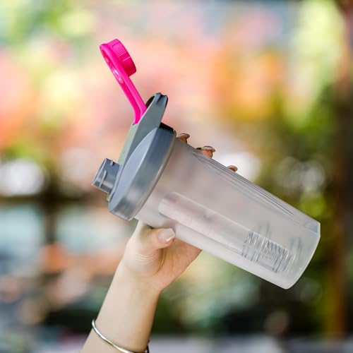 Mr. Pen Shaker Bottles for Protein Mixes - 28 oz | Gray & Pink Protein Shaker with Wire Whisk Ball - color: Gray/Pink