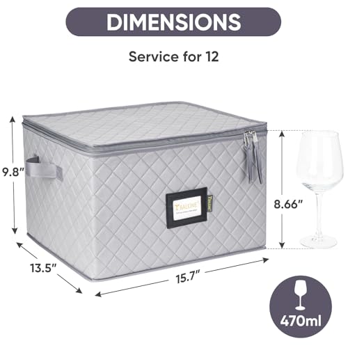 BALEINE China Storage Containers, Sturdy Quilted Wine Glass Storage, Plate Organizer with Carry Handles, Moving Boxes for Dishes, Cups, Mugs and Stemware (Wine Glasses, Soft Shell Grey) - color: Grey, style: Wine Glasses-Soft Shell