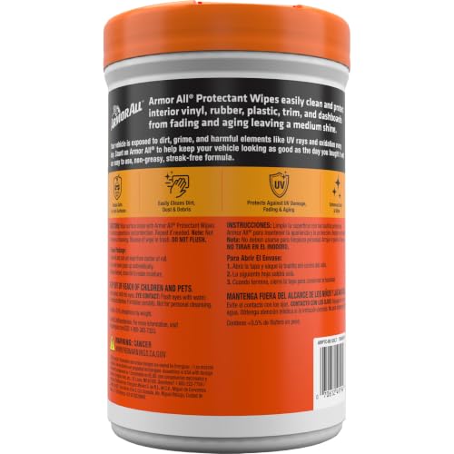 Armor All Car Interior Original Protectant Wipes, 90 Count, UV Protectant | Car cleaner wipes for vinyl, rubber, plastic, trim, and dashboards with a non-greasy, streak-free medium shine