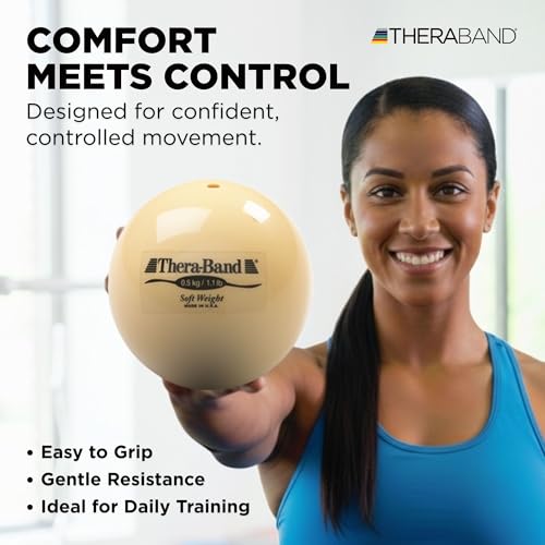 THERABAND Soft Weight 1.1 Lb, 4.5" Ball-Shaped Isotonic Exercise Balls for Physical Therapy, Weighted Ball Set for Pilates, Shoulder Strength & Rehab, Color-Coded, Portable & Easy to Grip - color: Tan