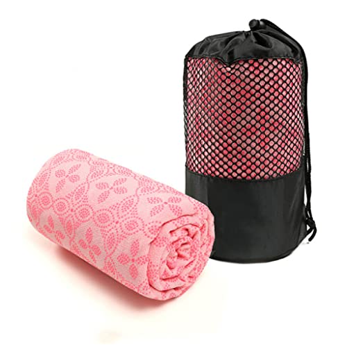 Yoga Towel, Hot Yoga Mat Towel - Sweat Absorbing Non-Slip for Hot Yoga, Pilates and Workout, 24x72 inches with Upgraded Clover-Shaped Grip Dots (Pink 2) - color: Pink 2