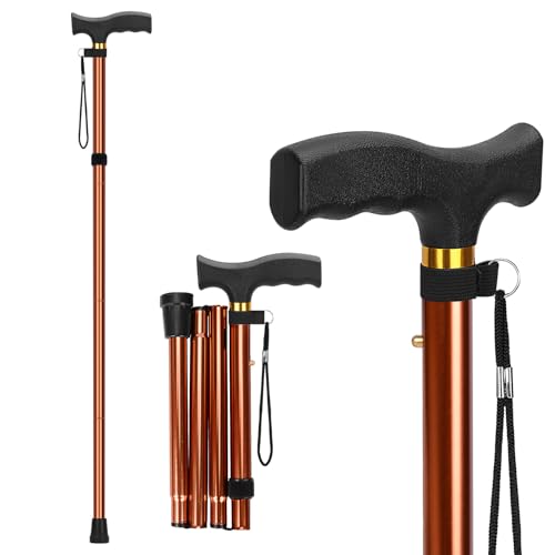 supregear Folding Cane, Lightweight 5-Level Adjustable Walking Stick with Wrist Strap and T-Handle, Portable Mobility Aid for Elderly and Disabled Men and Women - color: Khaki