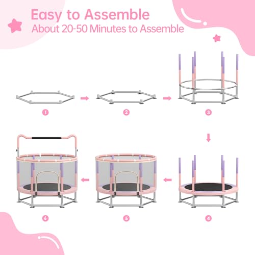 Full Wrap-Around Double Ring Legs 440lbsToddler Trampoline with Net,Trampoline for Kids - color: Pink, size: 55''