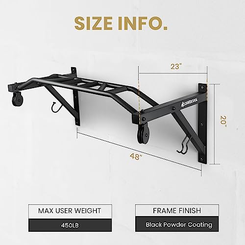 LIONSCOOL Multifunctional Wall Mounted Pull Up Bar with Pulley System, 48" and 16"/24" Multi-Grip Chin Up Bar, Cable Pulley Attachments Included, Perfect for Upper Body Workouts - size: 48" APART