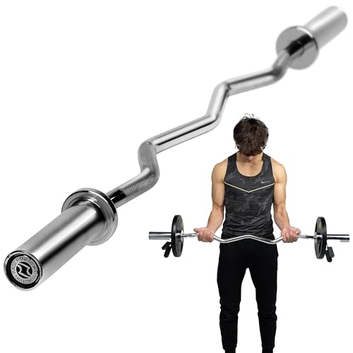 Rage Fitness EZ Curl Bar – 47 Inch, 2 inch | 17lbs Alloy Steel with Chrome Finish & Nylon Bushings with 400lbs Max Capacity – Home Gym Curling Bars for Weightlifting Other Upper & Lower Body Movements
