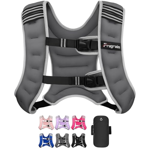 Fragraim Weighted Vest for Women Men - 8lb/10lb/12lb/16lb/22lb/25lb/30lb Weight Vest with Reflective Stripe, Detachable Phone Pouch, Ideal for Walking, Strength Training, Running, Workout, Cardio - color: Grey, size: 16 lb