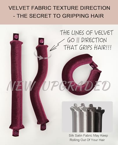 Grande Heatless Curls Overnight Rods No Heat Hair Curlers to Sleep in, Jumbo Foam Large Hair Rollers for Long Hair Blowout Look, Heatless Flexible Curling Rod Set with Satin Wrap for Sleeping - color: Burgundy