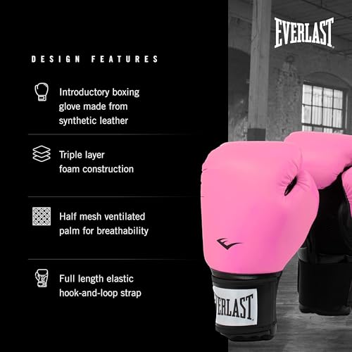 Everlast Prostyle 2 Youth Boxing Gloves, Entry Level Training Gloves for Men and Women, Secure Fit Hook and Loop Closure & Ventilation, Heavy Bag & Speedbag Training. - color: Pink