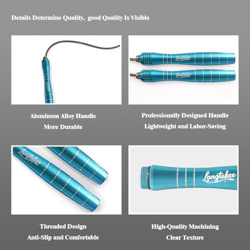 LANGETUKEE Speed Jump Rope - Professional Aluminum Alloy Skipping Rope with 360° Bearings - Adjustable 4mm Steel Cable for Double Unders, Boxing, MMA, HIIT & Cardio Training - Anti-Slip Grip - color: Blue