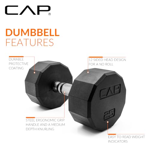 CAP Rubber Coated Hex Dumbbell Set with Storage Rack | 100–210 lb Options, Space-Saving Vertical Compact Storage for Home Gym Strength Training - size: 210 lb - Set - Silver Rack, style: 12-Sided Chrome Handle