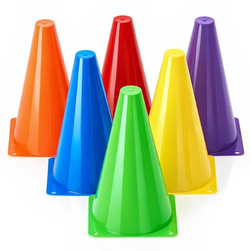 Seenelling 6 Pcs PE Cones Flexible Vinyl Poly 6-Colored PE Class Equipment for Sports Training - size: 9 Inch