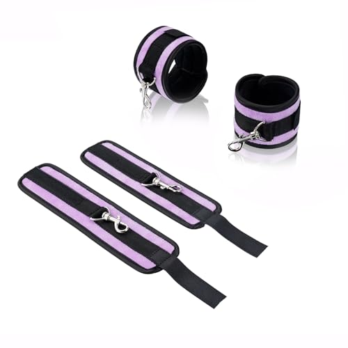 Heavy Duty Stainless Steel Expandable Spreader Bar with 4pcs PU Black--Pink Skull Pattern Detachable Adjustable Straps,Workout Bar for Home Indoor Gym Training Kit - style: Silver+Purple Furry Kit