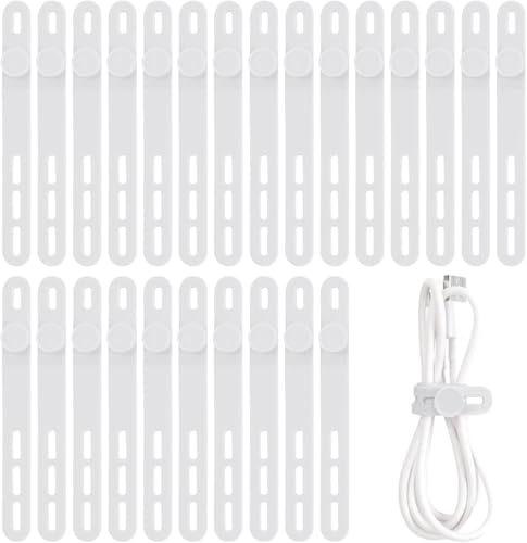 Oligei 25 Pcs Silicone Cable Ties, Cable Ties Reusable, High Elasticity Cord Wraps for Electrical Cords, Cord Organizer for Earphone, Phone Charger(White) - color: 25p∣white