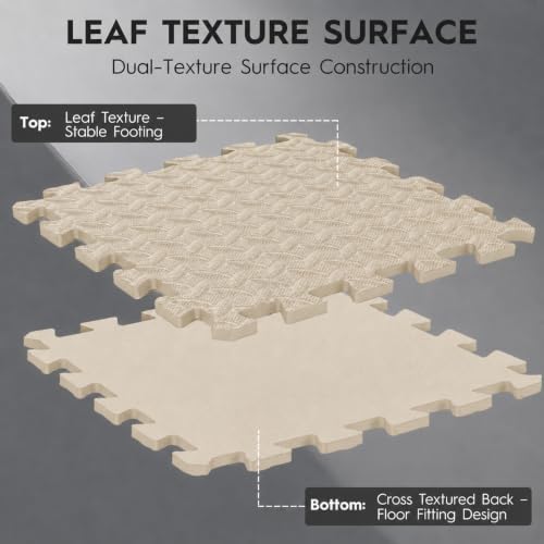 18pcs Puzzle Exercise Mat, 12.6"x12.6"x0.4", 18sqft EVA Interlocking Foam Floor Tiles, Protective, Water-Resistant Flooring for Home Gym & Workout Equipment - color: Beige