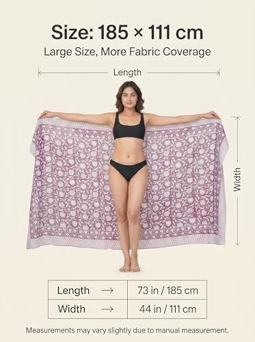 Beach Cover Ups for Women, Cotton Sarong Wrap Pareo | 100% Cotton Sarong Wraps For Women, 73 x 44 In. Pareo Beach Wrap, Bikini Cover Up, Bathing Suit Cover Up, Resort Wear - color: Vivacious Violet