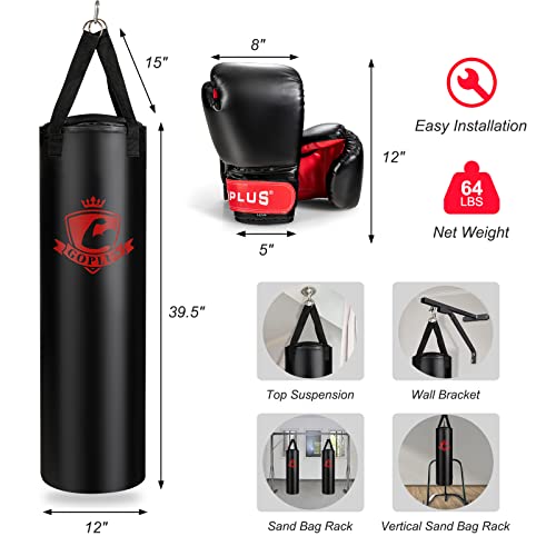 Goplus Punching Bag for Adults, 64LBS Filled Hanging Boxing Bag Set with 12OZ Boxing Gloves & 95” Hand Wraps, Suitable for Home Gym Workout, Kickboxing, MMA, Muay Thai, Krav MAGA, Taekwondo, Karate