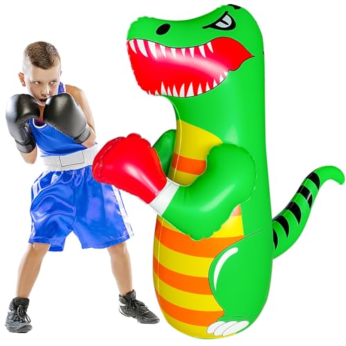 48 in Punching Bag for Kids, Free Standing Inflatable Dummy, Inflatable Punching Bag, De-Stress Boxing Bag for Kid - color: Dinosaur-BDW-Green