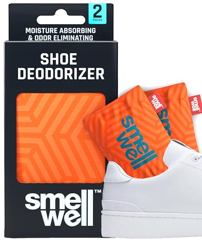 SmellWell - Scented Shoe Deodorizer Inserts - Odor Eliminators - Activated Bamboo Charcoal + Minerals - Natural Fresheners for shoes, bags, gloves - 2 x 1.8oz Original Size - Geometric Orange - color: Geometric Orange, size: 1 Count (Pack of 2)