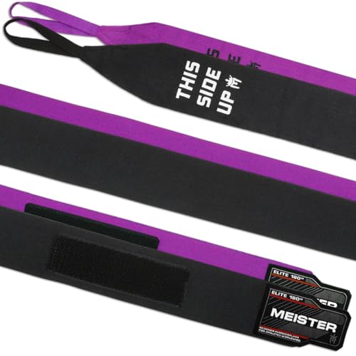 'Meister Elite 180'' Premium Adult Hand Wraps for MMA & Boxing - 2 Pair Pack w/Mesh Bag' | Premium double-woven elastic blend, maximum wrist support and knuckle protection for boxing, MMA and Muay Thai - color: Black & Royal Purple