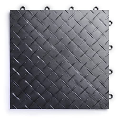 Big Floors RaceDeck Garage Floor Tiles, Interlocking Garage Flooring, Diamond Plate Pattern Heavy-Duty Copolymer Modular Tile (Graphite, 24 Pack of 12 x 12" Tiles, 24 Sq Ft) - color: Graphite, size: 24 Pack