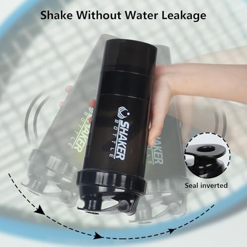 XTK Shaker Bottle 16OZ Protein Shaker Bottles with Mix Ball Sports Water Bottle Leak Proof GYM Cup for Protein Mixes with Powder Storage & Pill Organizer, Ideal for Pre Workout,BPA Free(black) - color: BLACK