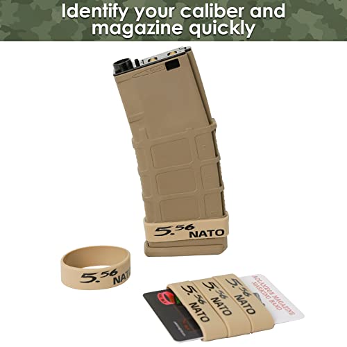 Aolamegs 5/10 Pack Magazine Bands - 5.56 Nato, 300 Blackout, 300 Subsonic, .223 Remington, .308 Winchester, 7.62x39 Magazine Marking Band, Durable Silicone Ammo Caliber Bands for Magazine Identification (2 Colors) - color: 5.56nato-khakiblack(5pcs)