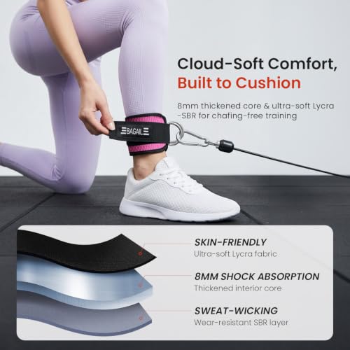 BAGAIL Ankle Straps for Cable Machines (2 Pack), Double D-Ring Ankle Cuffs with Extra Thick Padding, Adjustable Fit for Women & Men Glute Kickbacks, Hip Abductors & Leg Curls, Includes Mesh Bag - color: Pink