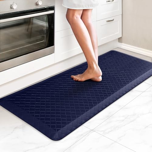 HappyTrends Kitchen Floor Mat - 4/5 Inch Thick Anti-Fatigue Kitchen Rug,Waterproof Non-Slip Kitchen Mats and Rugs Heavy Duty Ergonomic Comfort Rug for Kitchen,Office,Sink,Laundry,(22"x54", Blue) - color: Blue, size: 54"L x 22"W x 0.8"Th
