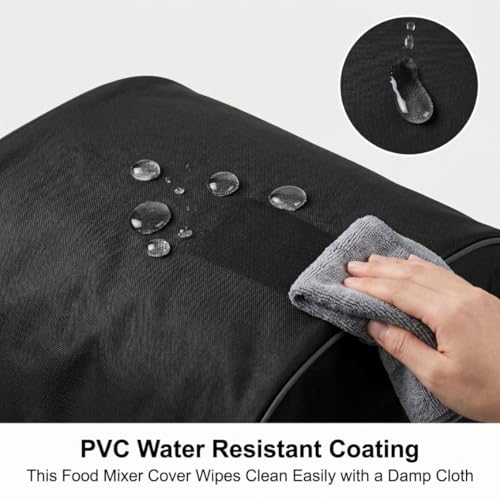 Commercial food mixer cover - a waterproof protective cover suitable for 10 quart vertical mixers, with a handle on the top and pockets on the side; Made of black high-density Oxford cloth - size: Suitable for 10-quart