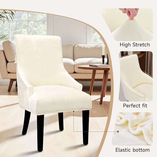 Velvet Wingback Dining Chair Cover Soft Stretch Accent Chair Cover Slipcover Thick Plush Wing Back Chairs Covers Furniture Protect Washable Chairs Protector Covers for Dining Room (Beige, 2) - color: Beige